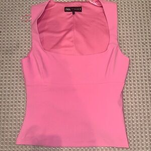 Zara  Pink Sleeveless Square Neck Top